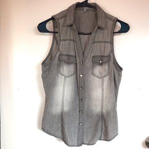 Charlotte Russe Faded Gray Collar Button-Up Vest